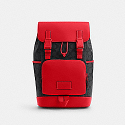 Track Backpack In Colorblock Signature Canvas - CP019 - 1 J/Charcoal/Bright Poppy