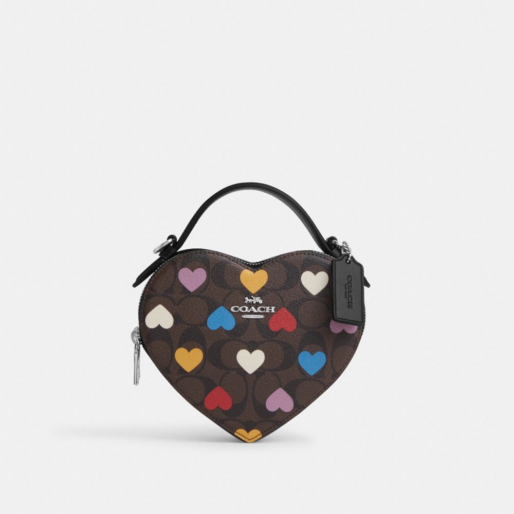 COACH CP022 Heart Crossbody In Signature Canvas With Heart Print SILVER/BROWN BLACK MULTI