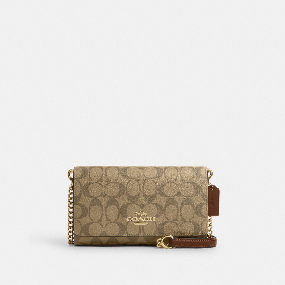 Flap Clutch Crossbody In Signature Canvas - CP033 - Gold/Khaki Saddle 2