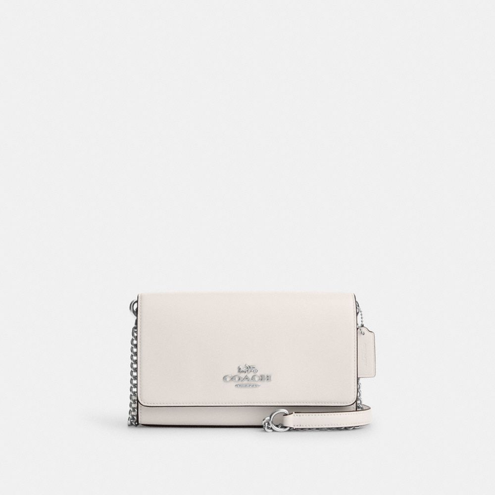 COACH CP034 Flap Clutch Crossbody SILVER/CHALK