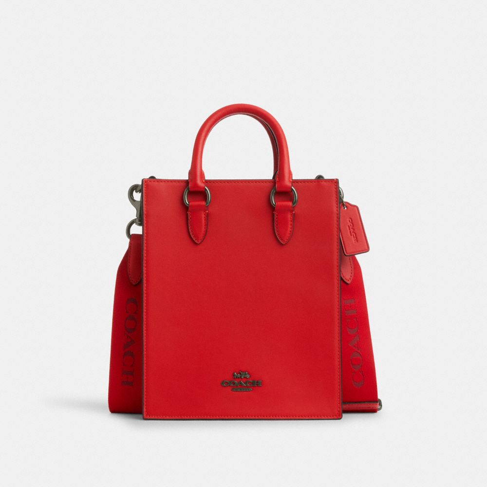 Dylan Tote In Colorblock Signature Canvas - CP050 - Black Antique Nickel/Bright Poppy/Charcoal