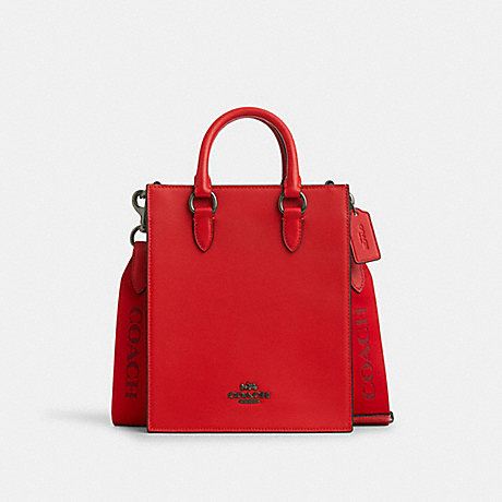 COACH CP050 Dylan Tote In Colorblock Signature Canvas Black-Antique-Nickel/Bright-Poppy/Charcoal