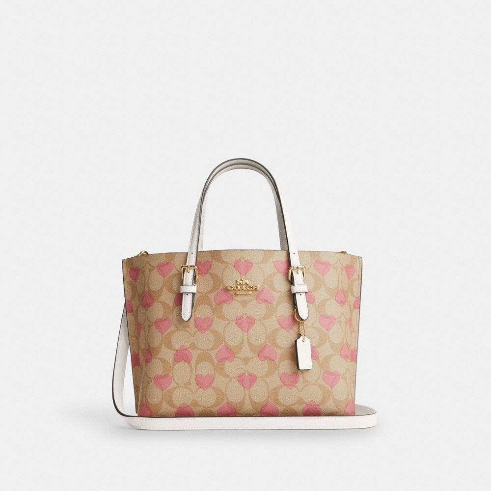 Mollie Tote 25 In Signature Canvas With Heart Print - CP057 - Gold/Light Khaki Chalk Multi