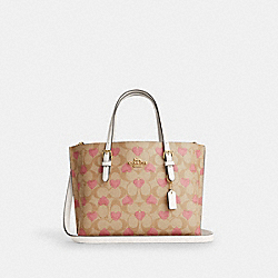Mollie Tote 25 In Signature Canvas With Heart Print - CP057 - Gold/Light Khaki Chalk Multi