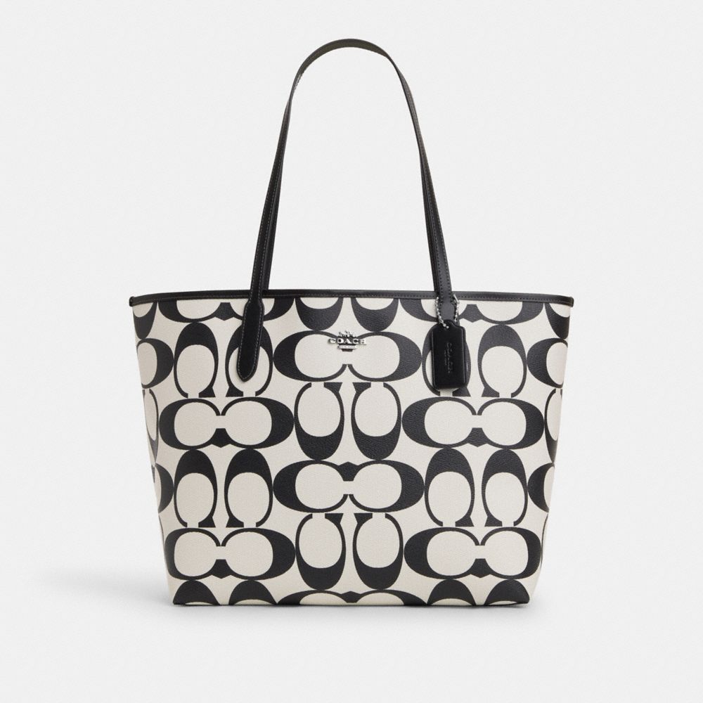 City Tote In Signature Canvas - CP072 - Silver/Chalk Multi