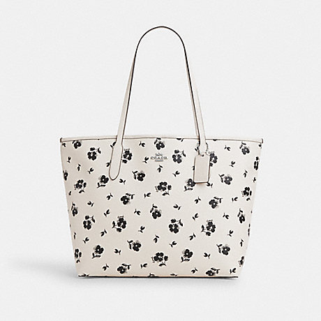 COACH CP073 City Tote With Floral Print Silver/Chalk Multi