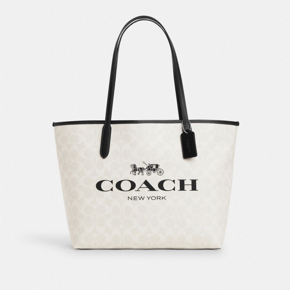 COACH CP074 City Tote In Signature Canvas SILVER/CHALK MULTI