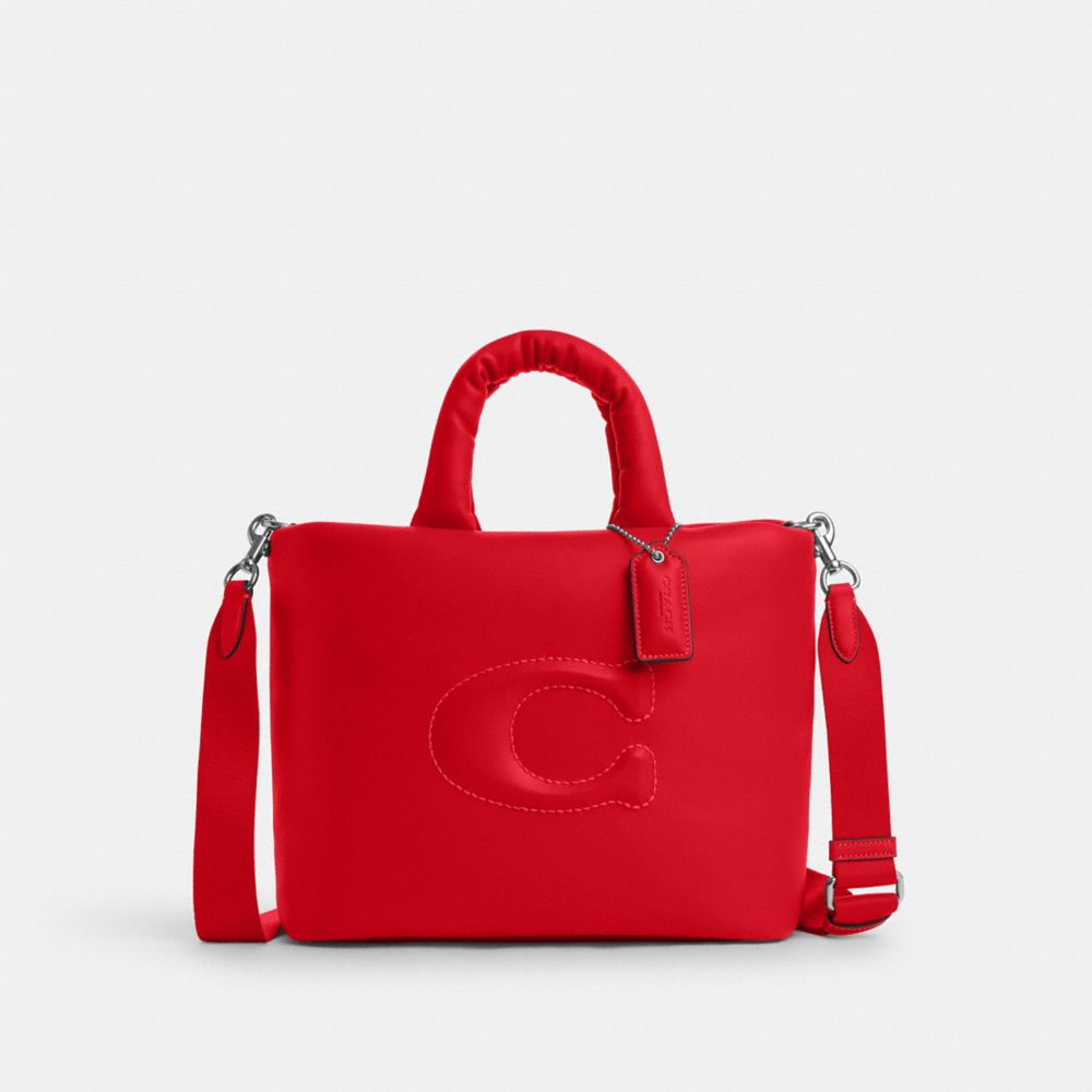 COACH CP095 Pillow Tote Silver/Bright Poppy