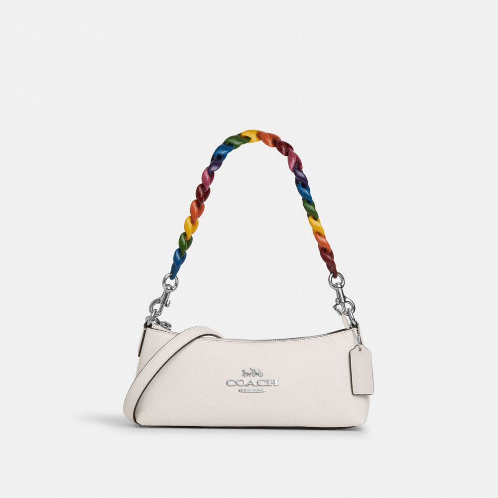 COACH CP097 Charlotte Shoulder Bag Silver/Chalk Multi