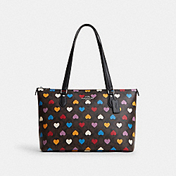 COACH CP108 Gallery Tote In Signature Canvas With Heart Print SILVER/BROWN BLACK MULTI
