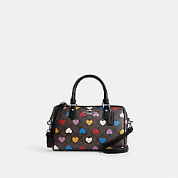 Rowan Satchel In Signature Canvas With Heart Print - CP109 - Silver/Brown Black Multi