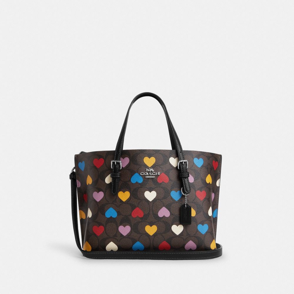 COACH CP110 Mollie Tote 25 In Signature Canvas With Heart Print SILVER/BROWN BLACK MULTI