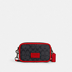 Wyatt Crossbody In Colorblock Signature Canvas - CP185 - Black Antique Nickel/Charcoal/Bright Poppy