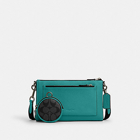 COACH CP191 Holden Crossbody In Colorblock Signature Canvas Black Antique Nickel/Bright Turquoise/Charcoal