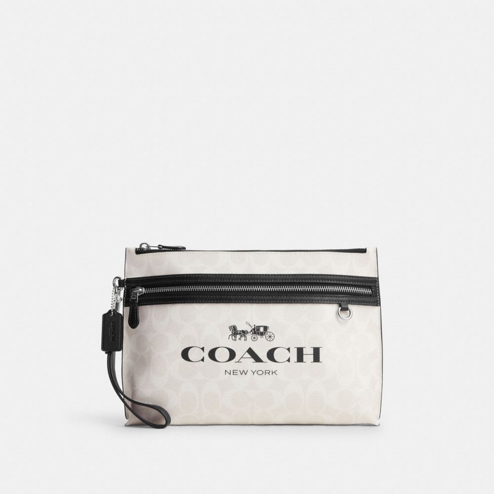 COACH CP198 Carry All Pouch In Signature Canvas SILVER/CHALK/BLACK MULTI