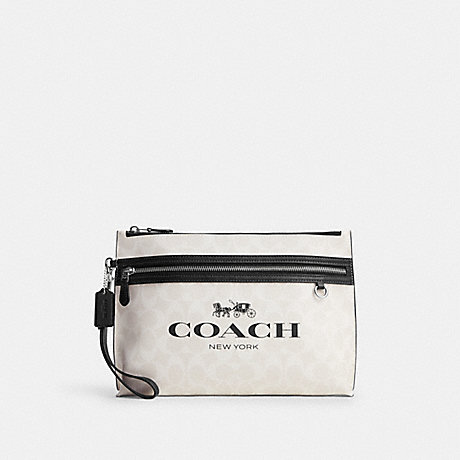 COACH CP198 Carry All Pouch In Signature Canvas Silver/Chalk/Black Multi