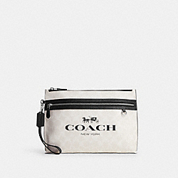 COACH CP198 Carry All Pouch In Signature Canvas SILVER/CHALK/BLACK MULTI