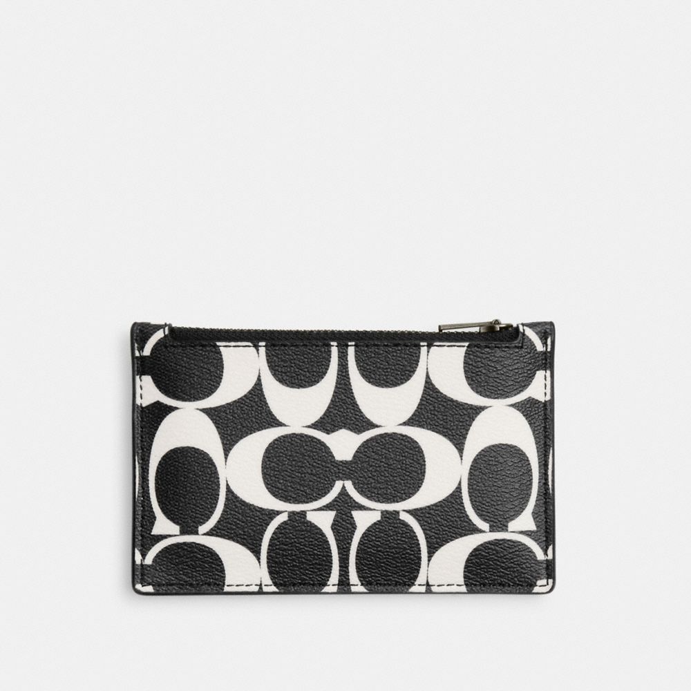 COACH CP216 Zip Card Case In Signature Canvas Gunmetal/Black/Chalk