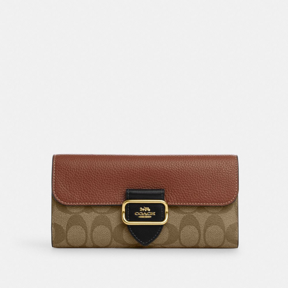 Morgan Slim Wallet In Colorblock Signature Canvas - CP246 - Gold/Khaki Multi