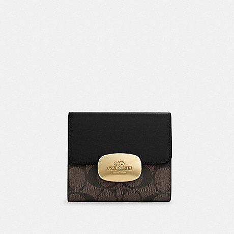 COACH CP255 Eliza Small Wallet In Signature Canvas Gold/Brown-Black