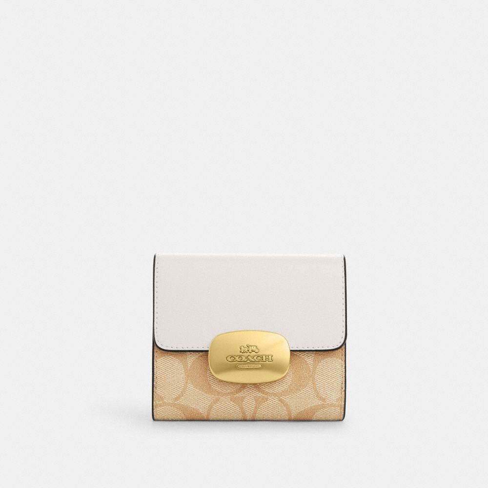 Eliza Small Wallet In Signature Canvas - CP255 - Gold/Light Khaki Chalk