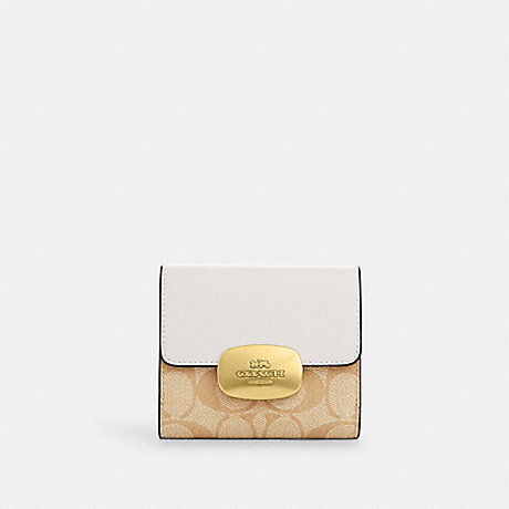 COACH CP255 Eliza Small Wallet In Signature Canvas Gold/Light-Khaki-Chalk