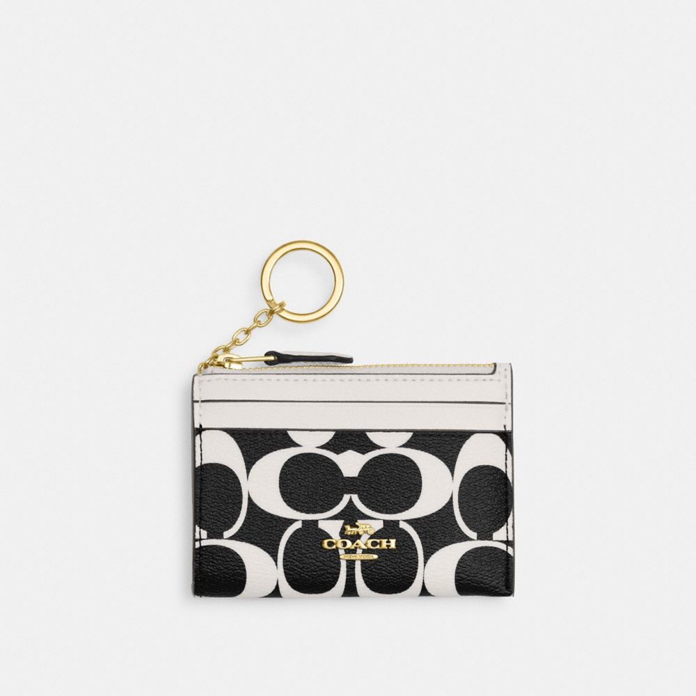 COACH CP345 Mini Skinny Id Case In Signature Canvas GOLD/BLACK MULTI