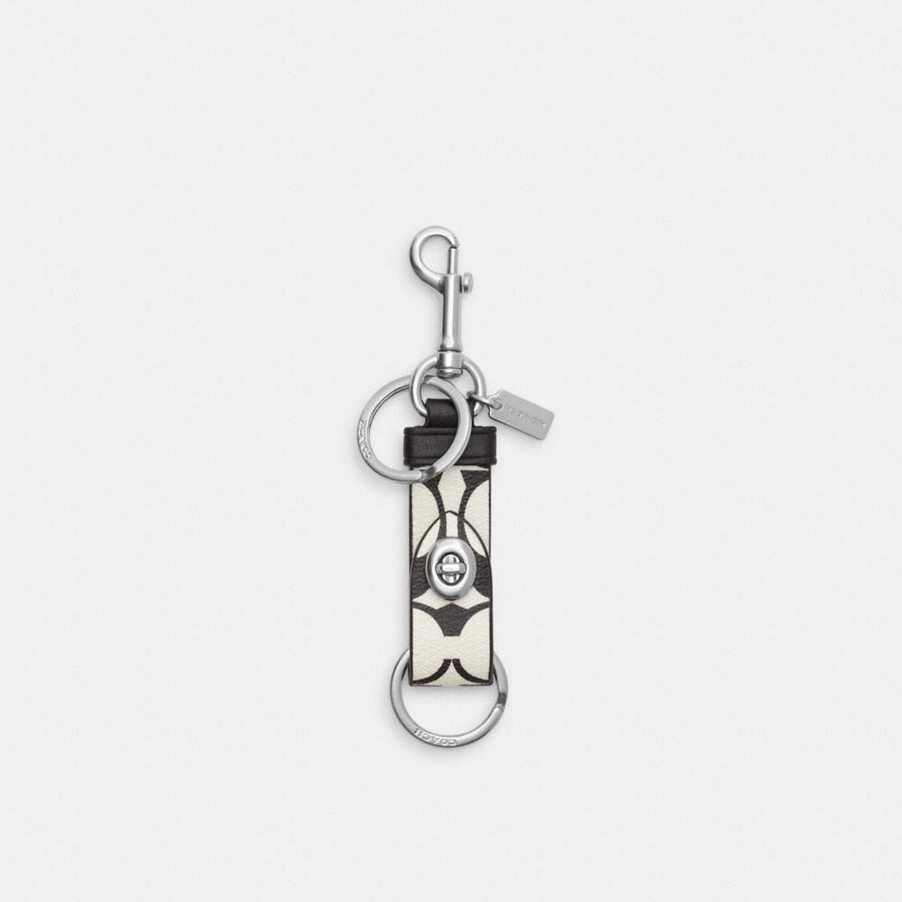 COACH CP362 Trigger Snap Bag Charm In Signature Canvas SILVER/CHALK MULTI