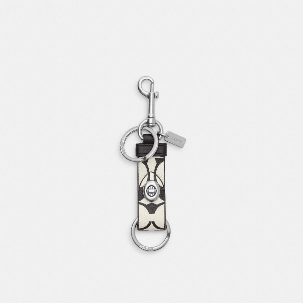 Trigger Snap Bag Charm In Signature Canvas - CP362 - Silver/Chalk Multi