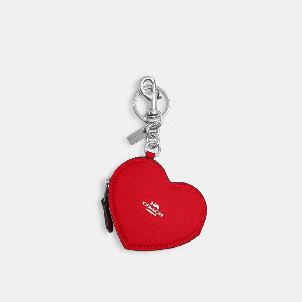 COACH CP368 Heart Bag Charm Silver/Bright Poppy