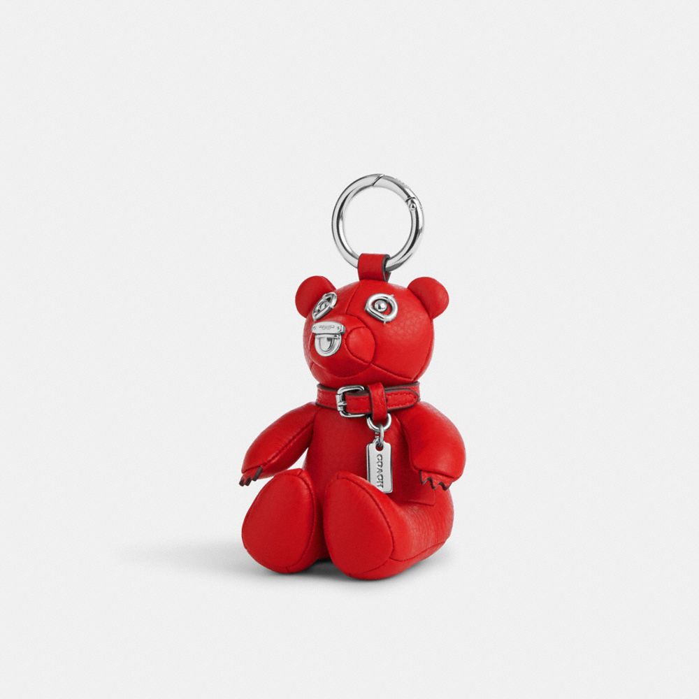 COACH CP369 Bear Bag Charm SILVER/BRIGHT POPPY