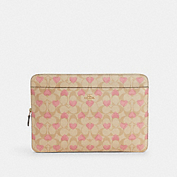 Laptop Sleeve In Signature Canvas With Heart Print - CP374 - Gold/Light Khaki Chalk Multi
