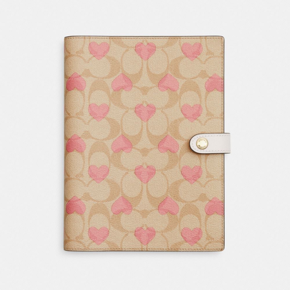 Notebook In Signature Canvas With Heart Print - CP378 - Gold/Light Khaki Chalk Multi