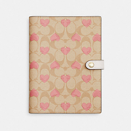 COACH CP378 Notebook In Signature Canvas With Heart Print Gold/Light-Khaki-Chalk-Multi