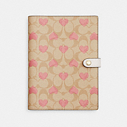 COACH CP378 Notebook In Signature Canvas With Heart Print GOLD/LIGHT KHAKI CHALK MULTI