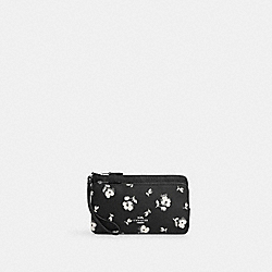 Double Zip Wallet With Floral Print - CP408 - Silver/Black Multi