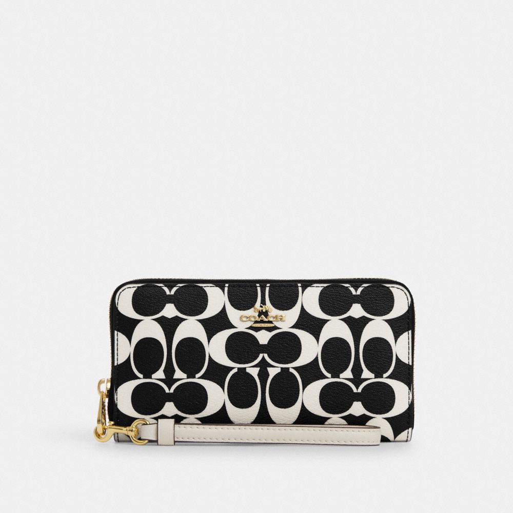 COACH CP409 Long Zip Around Wallet In Signature Canvas GOLD/BLACK MULTI