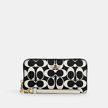 COACH CP409 Long Zip Around Wallet In Signature Canvas Gold/Black-Multi