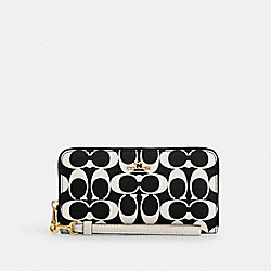 COACH CP409 Long Zip Around Wallet In Signature Canvas GOLD/BLACK MULTI