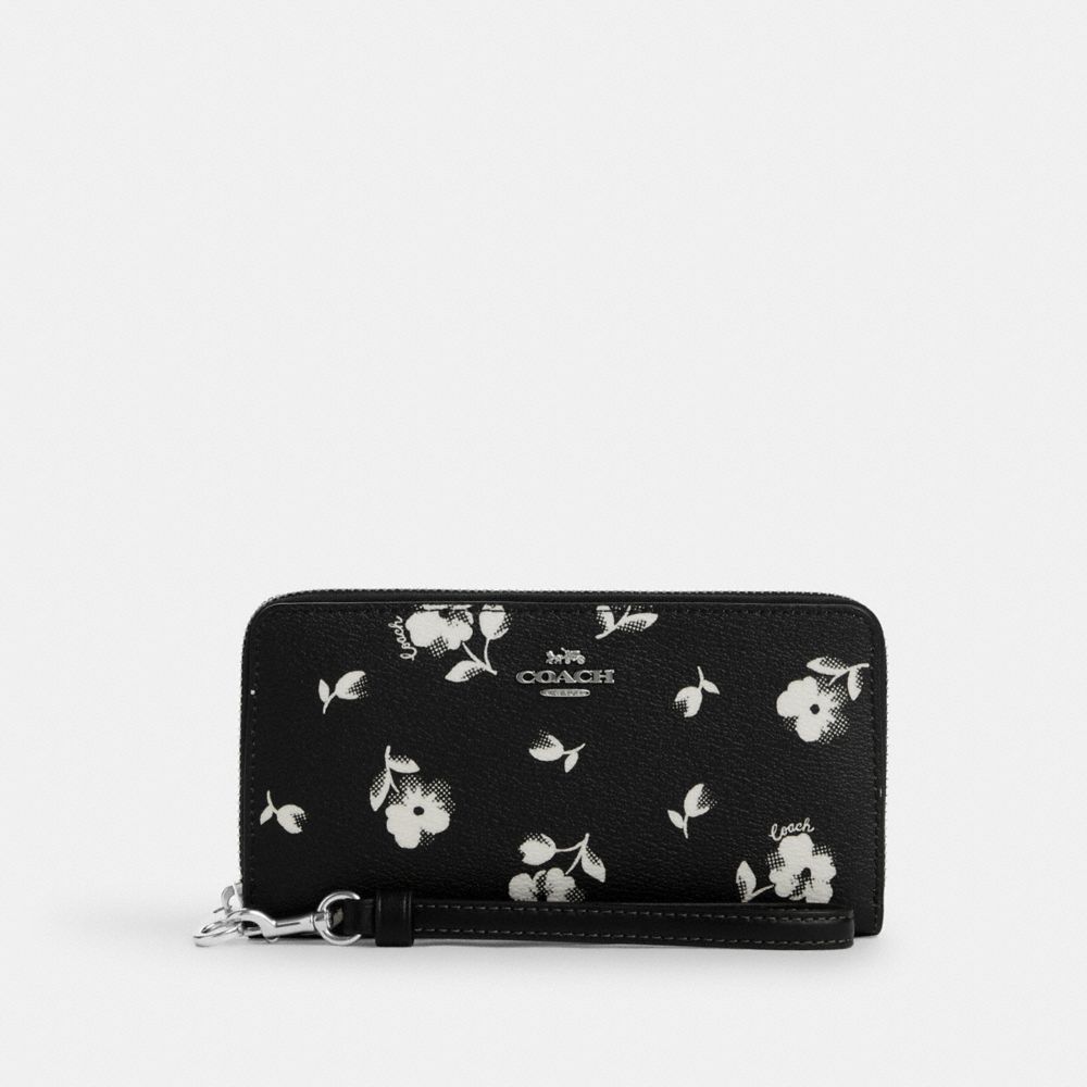 COACH CP410 Long Zip Around Wallet With Floral Print SILVER/BLACK MULTI