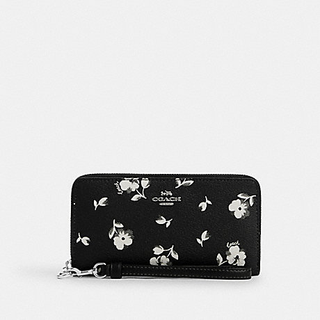 COACH CP410 Long Zip Around Wallet With Floral Print Silver/Black Multi