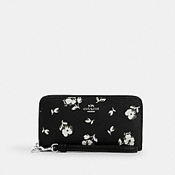 COACH CP410 Long Zip Around Wallet With Floral Print SILVER/BLACK MULTI