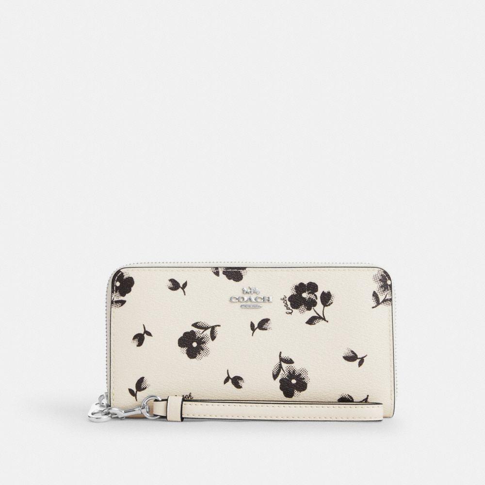 Long Zip Around Wallet With Floral Print - CP410 - Silver/Chalk Multi