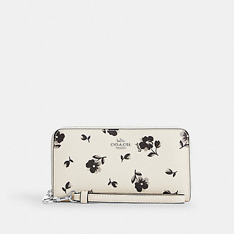 COACH CP410 Long Zip Around Wallet With Floral Print Silver/Chalk-Multi