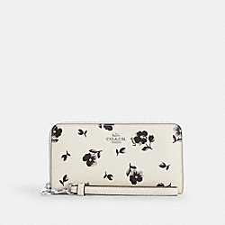 COACH CP410 Long Zip Around Wallet With Floral Print SILVER/CHALK MULTI