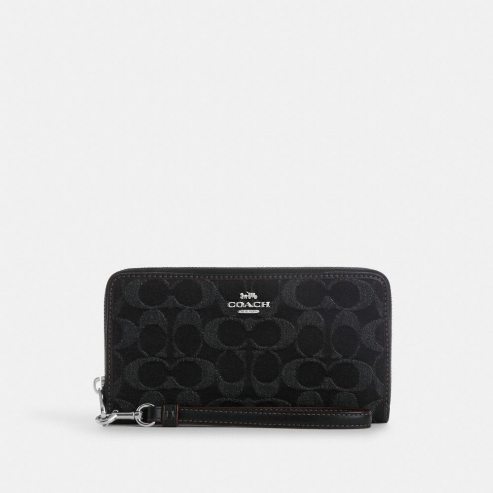 COACH CP412 Long Zip Around Wallet In Signature Denim SILVER/BLACK