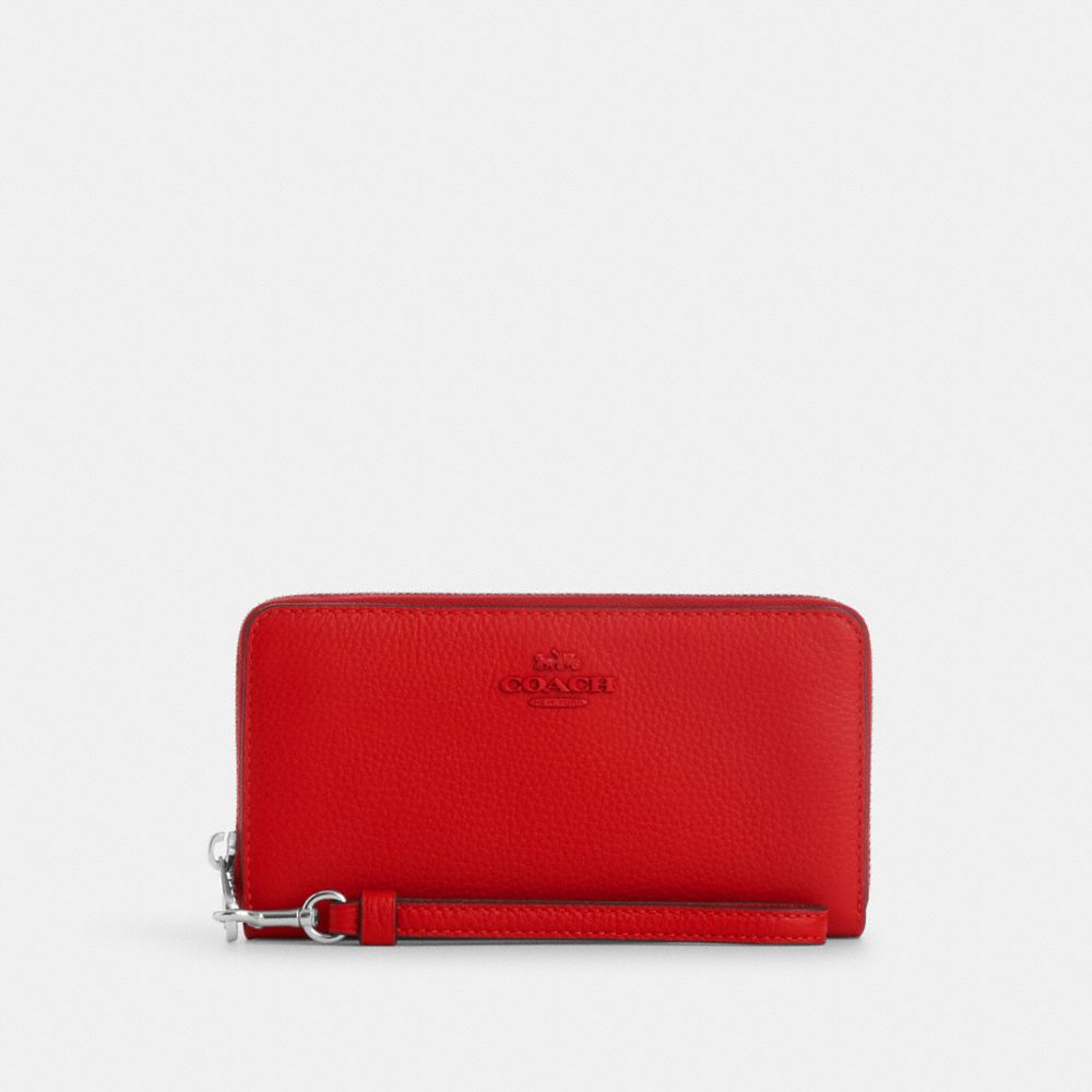 COACH CP413 Long Zip Around Wallet Silver/Bright Poppy