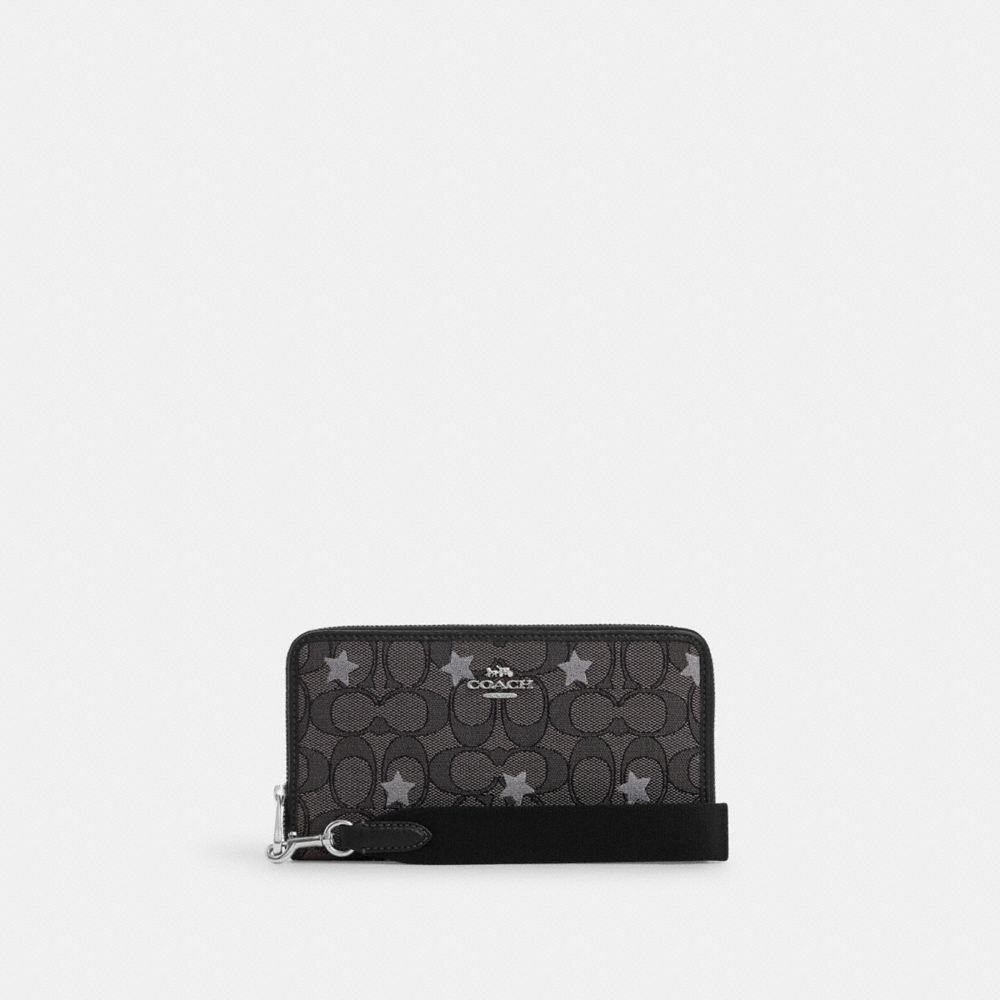 COACH CP414 Dempsey Large Phone Wallet In Signature Jacquard With Star Embroidery SILVER/SMOKE/BLACK MULTI