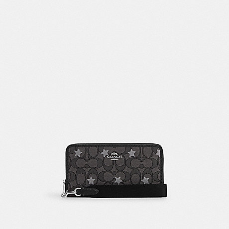 COACH CP414 Dempsey Large Phone Wallet In Signature Jacquard With Star Embroidery Silver/Smoke/Black-Multi
