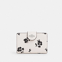 Medium Corner Zip Wallet With Floral Print - CP419 - Silver/Chalk Multi
